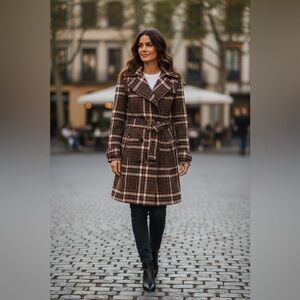 Zara Basic Multi-Color Plaid Belted Trench